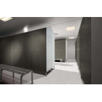 NG lockers with slanted roof, in anti-bacterial laminate, with door and internal partition: civilian/work clothes. Recommended for hospital, pharmaceutical and food fields.
